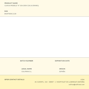 Clavija modelo "a" 10a 250v c26 (a granel)