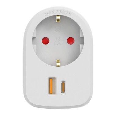 Adaptador combi 30 w usb a + c + 1 toma schuko, 16 a 250 v~, blanco