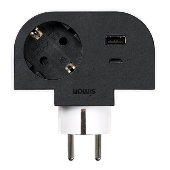 Adaptador giratorio schuko 1 toma + usb a+c 30 w 16 a 250 v~