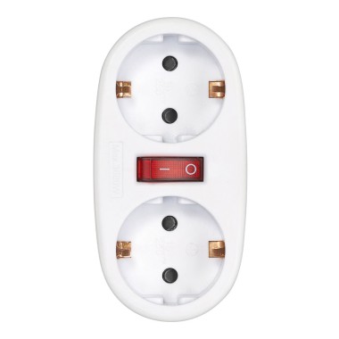 Adaptador 2 tomas schuko frontal con interruptor, 16 a 250 v~, blanco