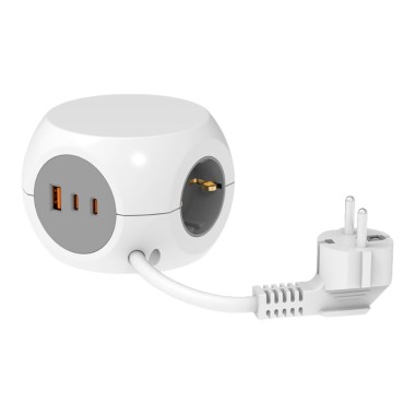 Base múltiple combiball con 3 tomas schuko 16 a + 1 usb a + 2 usb c, 30 w, blanca