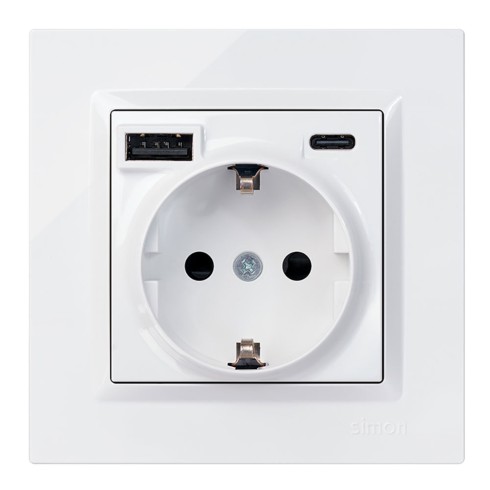 Base enchufe schuko + usb a + c 10,5 w 16 a 250 v~, simon 10, blanco