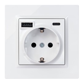Base enchufe schuko + usb a + c 10,5 w 16 a 250 v~, simon 10, blanco