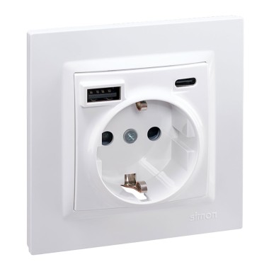 Base enchufe schuko + usb a + c 10,5 w 16 a 250 v~, simon 10, blanco