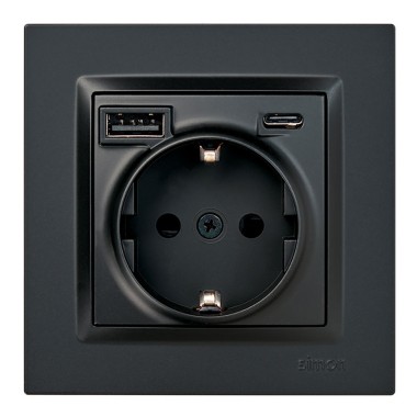 Base enchufe schuko + usb a + c 10,5 w 16 a 250 v~, simon 10, negro
