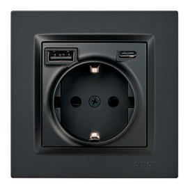 Base enchufe schuko + usb a + c 10,5 w 16 a 250 v~, simon 10, negro