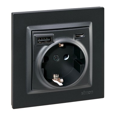 Base enchufe schuko + usb a + c 10,5 w 16 a 250 v~, simon 10, negro