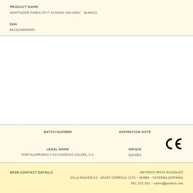 Adaptador doble 2p+t schuko 16a 250 v~ blanco