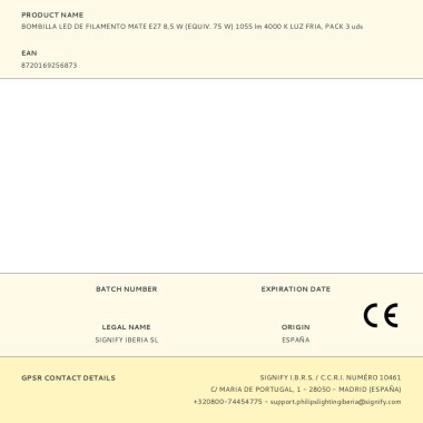 Bombilla led de filamento mate e27 8,5 w (equiv. 75 w) 1055 lm 4000 k luz día, pack 3 uds