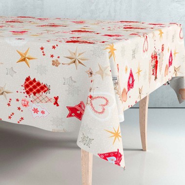 Rollo de hule con motivos navideños beige, 140 cm x 25 m