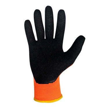 Guante poliéster con palma látex rugoso, keep safe, naranja y negro, t-8 m