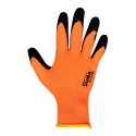 Guante poliéster con palma látex rugoso, keep safe, naranja y negro, t-9 l