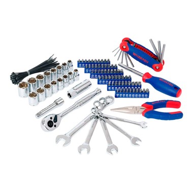 Asiento rodante + herramientas, 136 piezas, (métrico-sae)