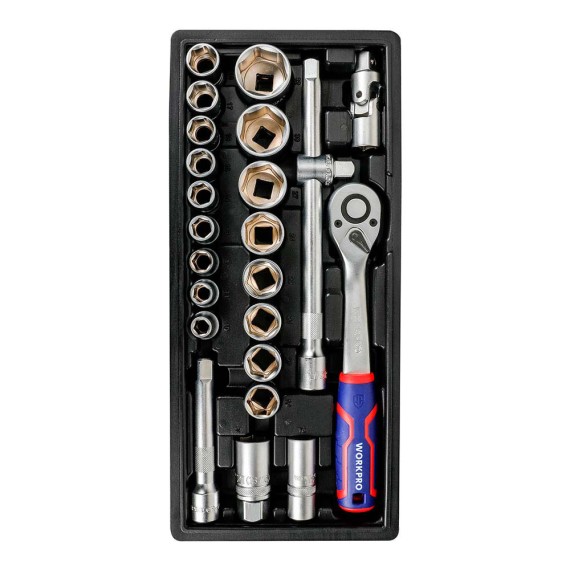 Juego carraca y vasos ½ pulg, 24 piezas, (métrico)