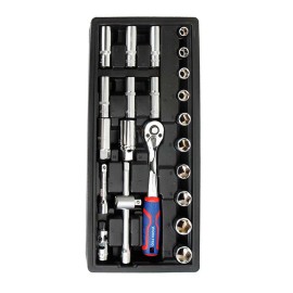 Juego carraca y vasos 3/8 pulg, 23 piezas, (métrico)