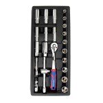 Juego carraca y vasos 3/8 pulg, 23 piezas, (métrico)