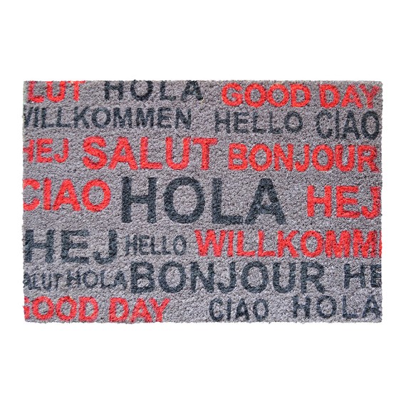 Felpudo de coco pintado diseño saludos, 60 x 40 cm