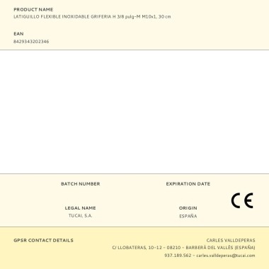 Latiguillo flexible inoxidable griferia h 3/8 pulg - m 10 x 1, 30 cm