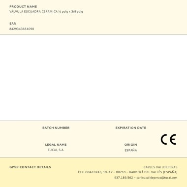 Válvula escuadra cerámica ½ pulg x 3/8 pulg