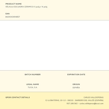 Válvula escuadra cerámica ½ pulg x ¾ pulg