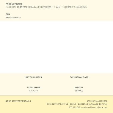 Manguera de entrada de agua de lavadora h ¾ pulg - h acodada ¾ pulg, 200 cm