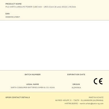 Pila alkalina longlife power cube aaa - lr03 (caja 18 uds.) ø10,5 x 44,5mm