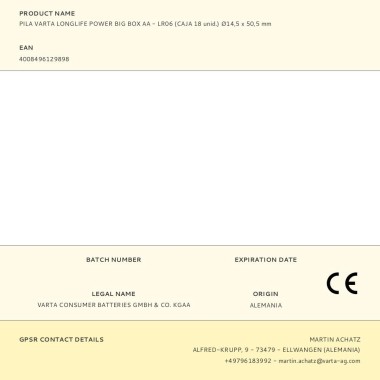 Pila alkalina longlife power big box aa - lr06 (caja 18 uds) ø14,5 x 50,5 mm