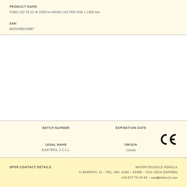 Tubo led t8, 22 w, 2480 lm, 6500 k, luz fría, ø26 x 1500 mm
