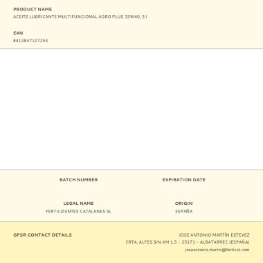 Aceite lubricante multifuncional agro plus 15w40, 5 l