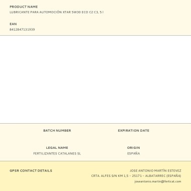 Lubricante para automoción xtar 5w30 eco c2 c3, 5 l