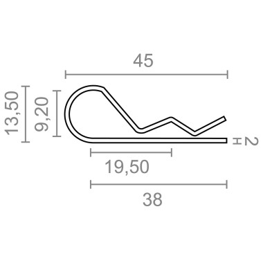 Pasador ps14 forma r, 2 mm, galvanizado, blister 2 uds