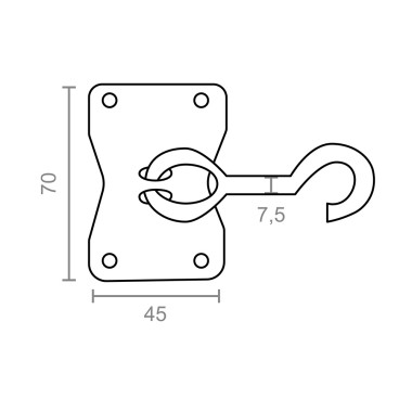 Gancho movil ap05 con placa 70 x 45 mm zincado, blister 2 uds