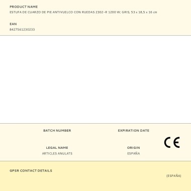 Estufa de cuarzo con ruedas 2302-r, 1200 w gris, 53 x 16 x 18,5 cm