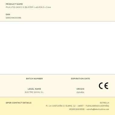 Micro pila de botón litio cr2430 3 v ø24,5 x 3,0 mm blister