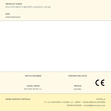 Micro pila de botón litio cr2450 3 v ø24,5 x 5,0 mm blister