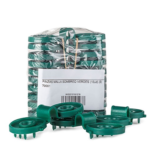 Pinzas para malla sombreo, verdes, 10 uds