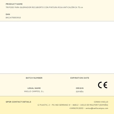 Trípode para quemador recubierto con pintura roja anticalórica, 75 cm