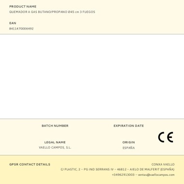 Quemador a gas butano/propano ø45 cm, 3 fuegos