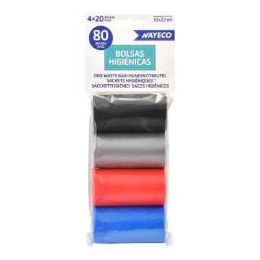 Rollo de 20 bolsas higiénicas colores surtidos 32 x 22 cm, 4 uds