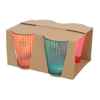 Vaso reutilizable de rayas en relieve ø8,5 x 10 cm, colores surtidos, 4 uds