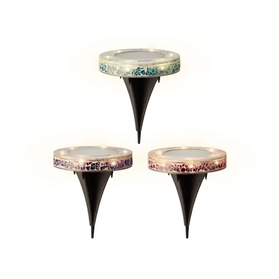 Estaca solar redonda de cristal mosaico, 6 leds, 7 im, ø11,5 x 13 cm, colores surtidos