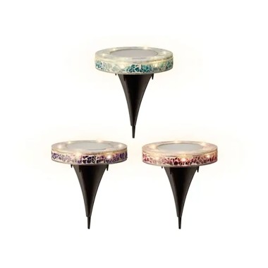 Estaca solar redonda de cristal mosaico, 6 leds, 7 im, ø11,5 x 13 cm, colores surtidos
