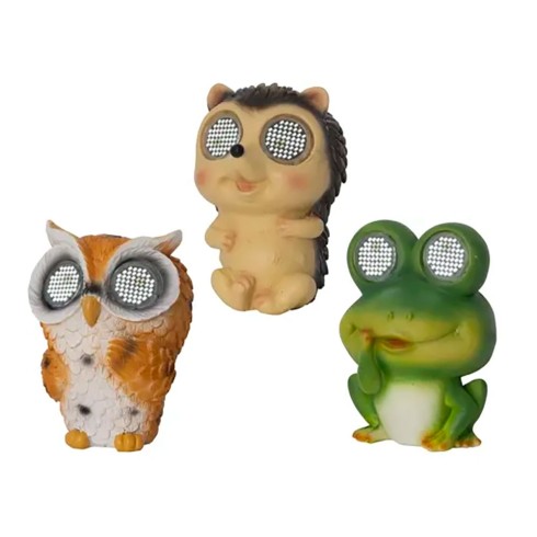Figura solar de animal 3 modelos variados: búho, erizo y rana