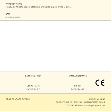 Figura solar de animal 3 modelos variados: búho, erizo y rana