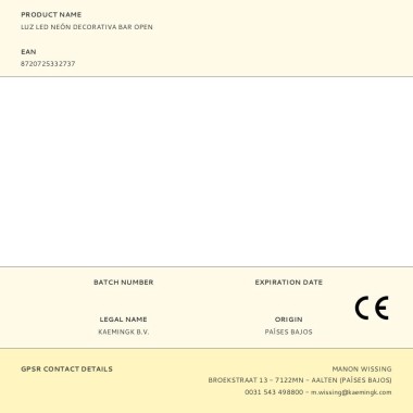 Luz led neón decorativa bar open, 40 x 30 x 1,5 cm