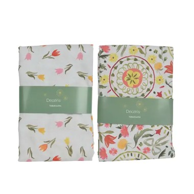 Mantel de poliéster y algodón, diseño de tulipanes, modelos variados 140 x 250 cm