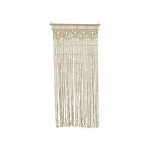 Cortina para puerta de macramé beige y barra de bambú claro 90 x 200 cm