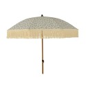 Parasol para jardín ø180 cm, verde con diseño de hojas y flecos beige