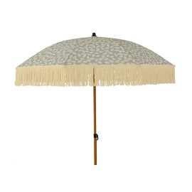 Parasol para jardín ø180 cm, verde con diseño de hojas y flecos beige