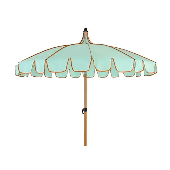 Parasol para jardín ø195 x 215 cm, verde agua con ribete coral